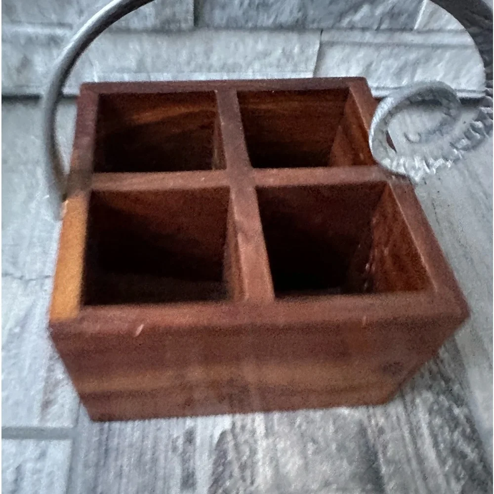 Wood with Metal Handle Cutlery Caddy for Silverware/Flatware or Art Organizer